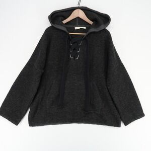 Leon Max Hoodie Sweater Womens M Dark Gray Lace‎ Up Pullover Limited Wool Blend